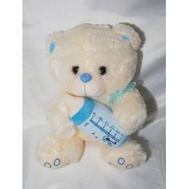 Peluche oso con biberon celeste 35 cm