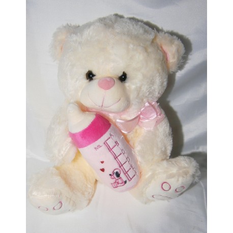 Peluche oso con biberon rosado 35 cm